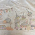 Panel 2 del Quilt Salem Witches coloreado en tela
