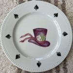 Vajilla de postre Picas pintada a mano en porcelana Sombrero